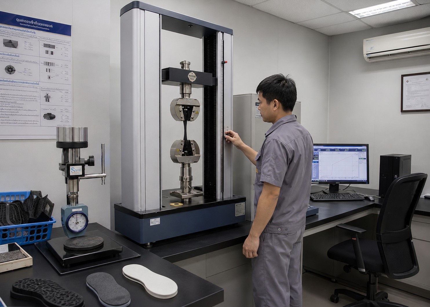 Laboratory testing and quality inspection for rubber footwear components